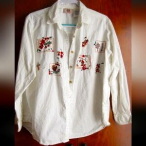 Faded Glory Fall Embroidery White Plus Shirt 22W